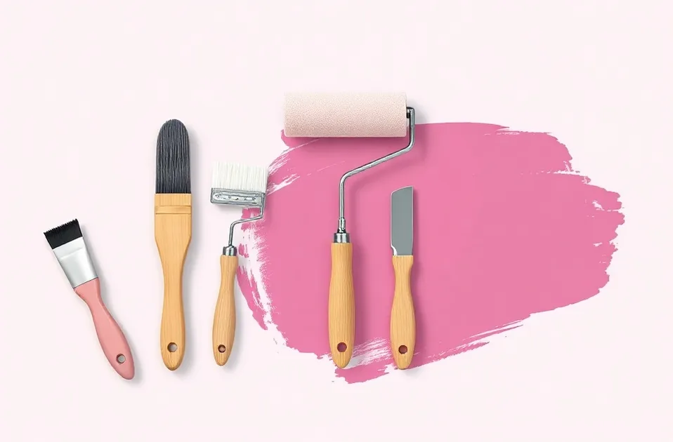 Outils de peinture disposés dans l'ordre des étapes du chantier