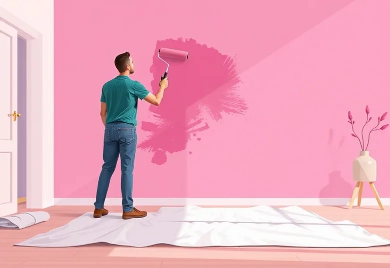 Peintre appliquant la peinture au rouleau sur un mur de salon
